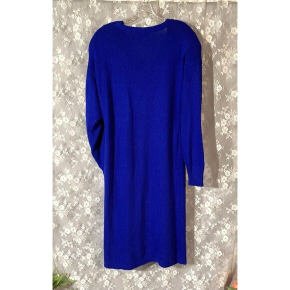 Vintage 80s Sequin Sweater Dress 1980s Royal Blue New Wave Retro Size XL - Picture 2 of 7